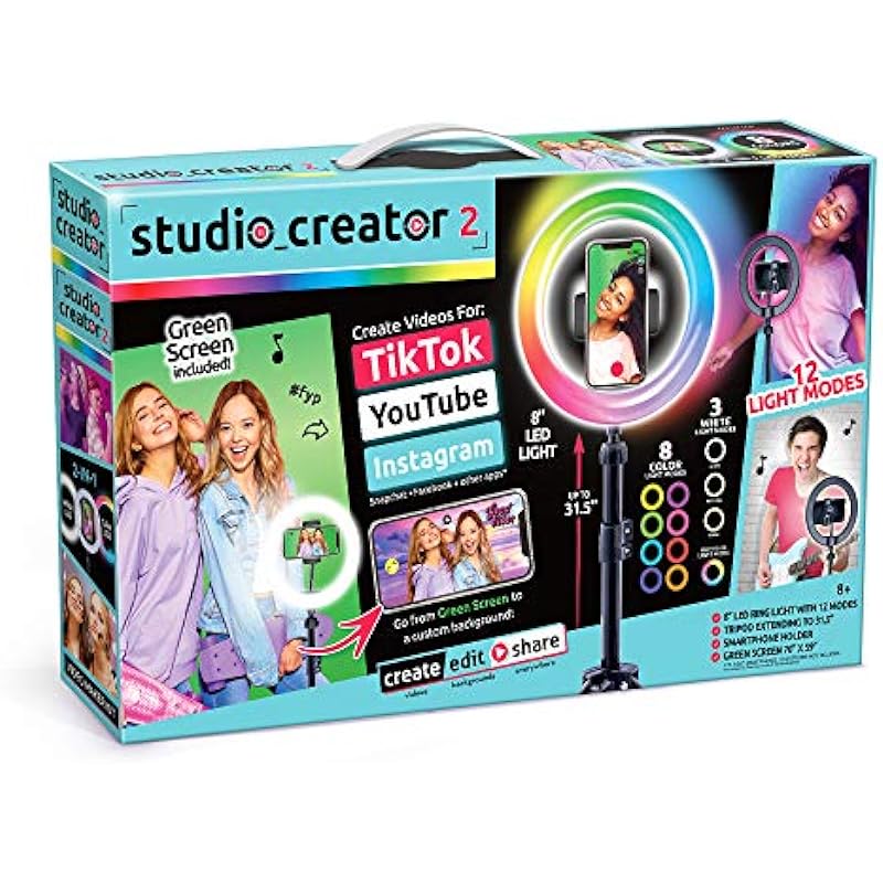 Studio Creator 2 Influencer Video Creator Kit with Multi-Colour Ring Light and Green Screen