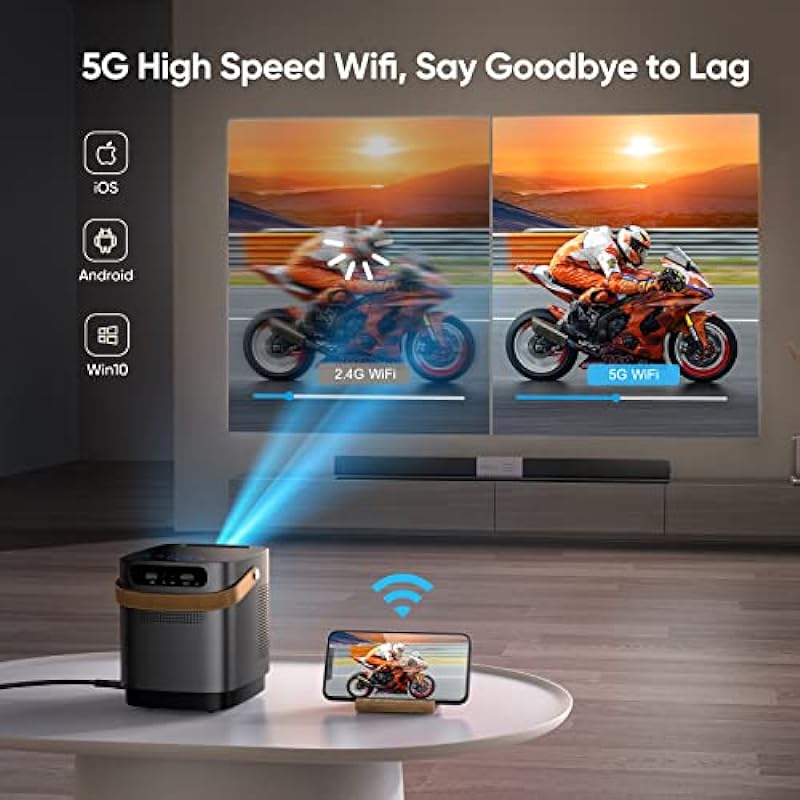 TOPTRO Mini Projector,5G WiFi Bluetooth Projector,12000 Lumens,1080P Supported,Home Theater Projector with Touch Screen Buttons,Portable Projector Compatible with iOS/Android/TV Stick/HDMI/USB/PS5