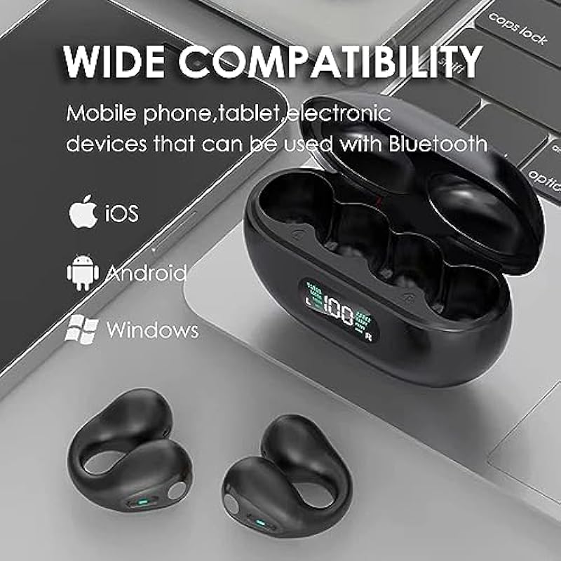 Wireless Earbuds,Wireless Open Ear Sport Headphones,Clip On Bluetooth Earbuds for Android iPhone Samsung,Air Conduction Headphones,Earring Bluetooth 5.3 Headset for Cycling,Workout,Running,Driving