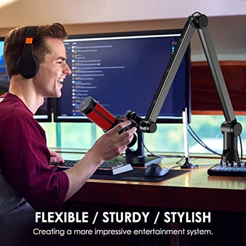 YOUSHARES Microphone Boom Arm – Hidden Cables Premium Microphone Arm Desk Microphone Stands Compatible with Blue Yeti USB Mic and Most Microphones for Professional Studio, Podcaster, Streaming