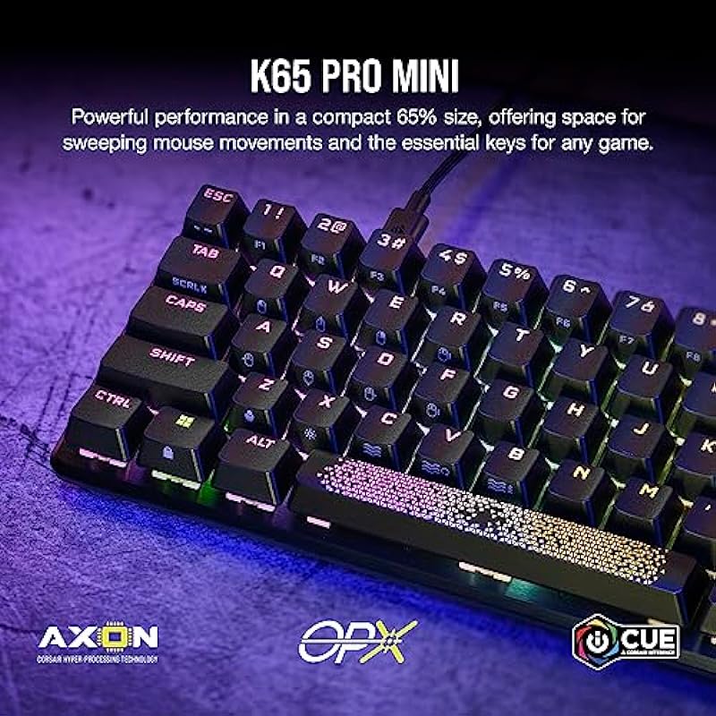CORSAIR K65 PRO Mini RGB 65% Optical-Mechanical Wired Gaming Keyboard – OPX Switches – PBT Double-Shot Keycaps – iCUE Compatible – QWERTY NA Layout – Black