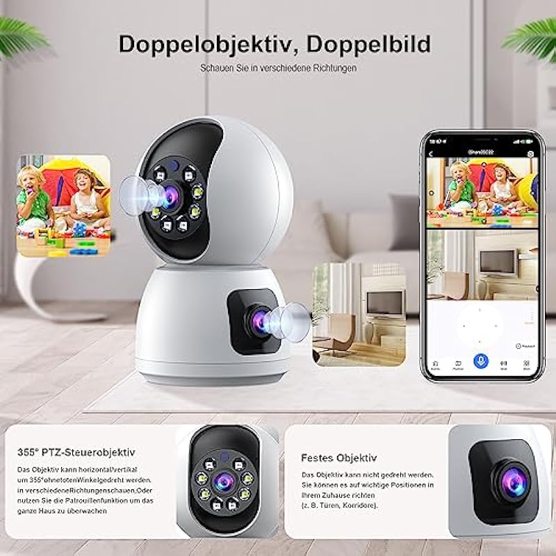 4MP Dual Lens Security Camera Indoor,2.4g WiFi Indoor Security Camera,for Home Security Camera/Pet Camera,Motion Tracking, Color Night Vision,Two-Way Dialogue
