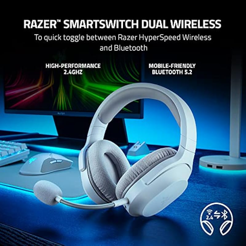 Razer Barracuda X Wireless Gaming & Mobile Headset (PC, Playstation, Switch, Android, iOS): 2022 Model – 2.4GHz Wireless + Bluetooth – Lightweight 250g – 40mm Drivers – 50 Hr Battery – Mercury White