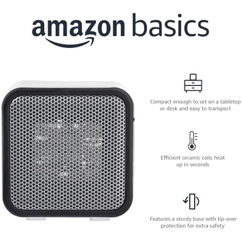 Amazon Basics 500-Watt Ceramic Small Space Personal Mini Heater – White