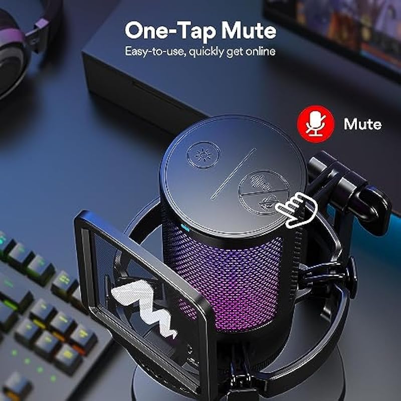 MAONO USB Gaming Microphone for PC, Noise Cancellation Condenser Mic with RGB Lights, Mute, Gain for Streaming, Recording, Podcast, Chat, Twitch, YouTube, Discord, Computer, PS5, PS4, DGM20 Black
