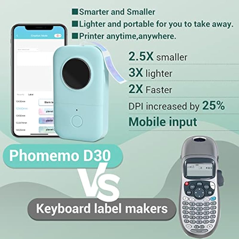 Phomemo D30 Label Maker – Bluetooth Thermal Mini Label Printer – Small Portable Label Maker Machine with Tape,Labeling Printer Available for Smartphone Easy to use for Home, Office Organization,Green