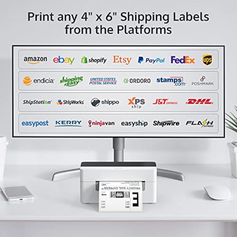 OFFNOVA Shipping Label Printer, 4×6 Thermal Printer, Support Windows/Mac/Linux/Chrome OS Label Maker for Small Business with Canada Post, Amazon, Etsy, Shopify