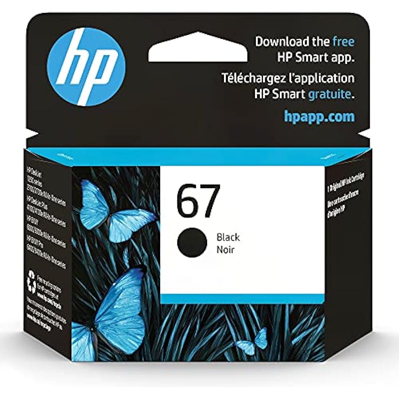 Original HP 67 Black Ink Cartridge | Works with HP DeskJet 1255, 2700, 4100 Series, HP Envy 6000, 6400 Series | Eligible for Instant Ink | 3YM56AN