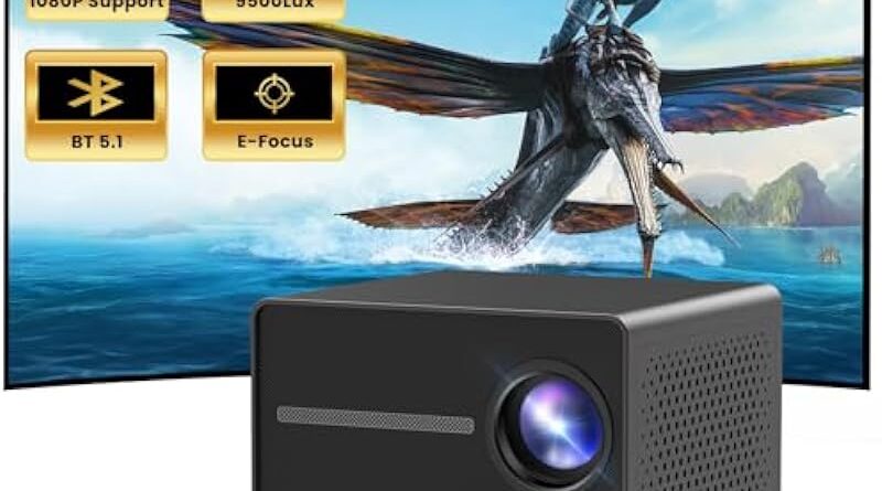 HAPPRUN Projector, [Electric Focus] Mini Projector, 1080P Support Portable Bluetooth Projector with Speaker, 200" Support Outdoor Movie Projector Compatible with Smartphone/HDMI/USB/AV/Fire Stick/PS5