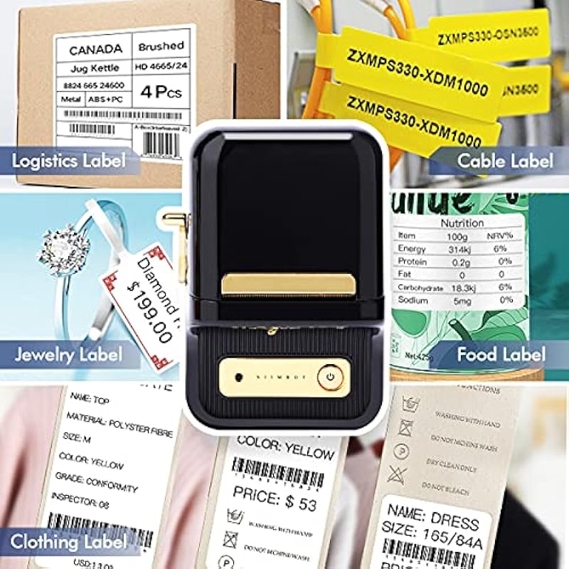 Smart Label Maker B21 with 230 Labels Bluetooth Thermal Price Barcode Label Printer Mailing Address Labels Machine Compatible with Android & iOS Applied to Organization Home Office Business (Black)