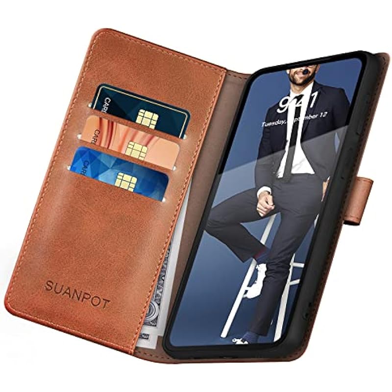 SUANPOT for Samsung Galaxy S22 Leather Wallet case with RFID Credit Card Holder Flip Folio Book Magnetic PU Phone case Cover for Man Women for Samsung S22 case Wallet Light Brown