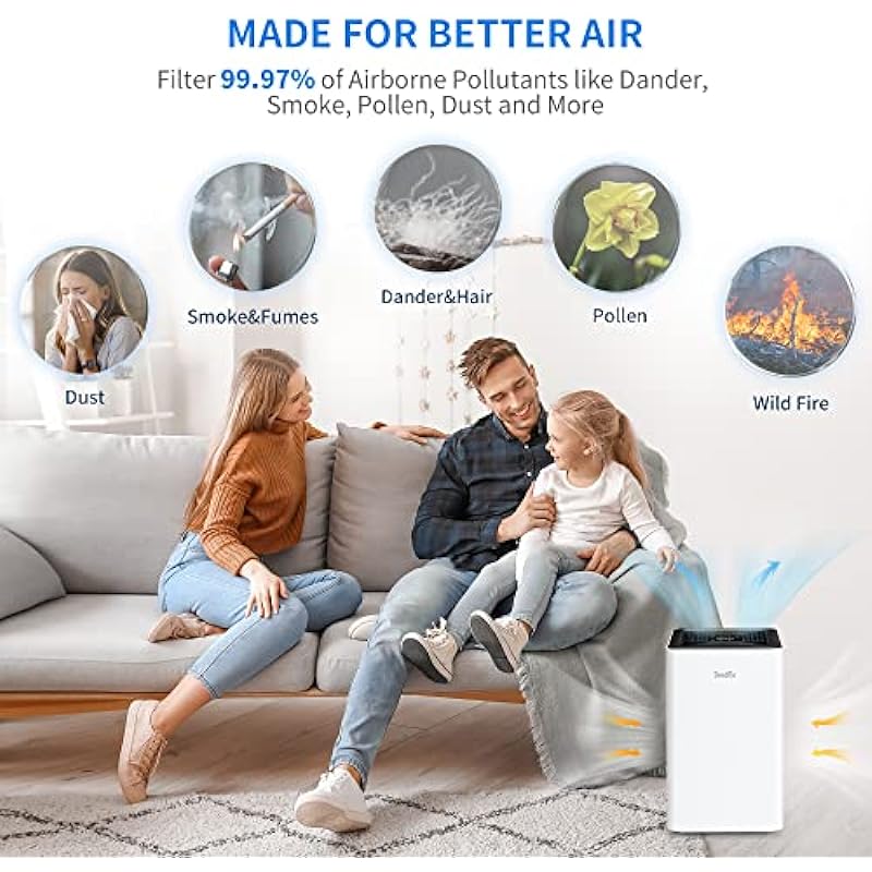 DeedMo Air Purifiers for Home Large Room, 1200 sq ft Coverage 99.97% Removal, H13 True HEPA Filter, Filtration Air Cleaner with 7 Color LED Light for Pets Allergies Dust Smoke, Energy Star Certified