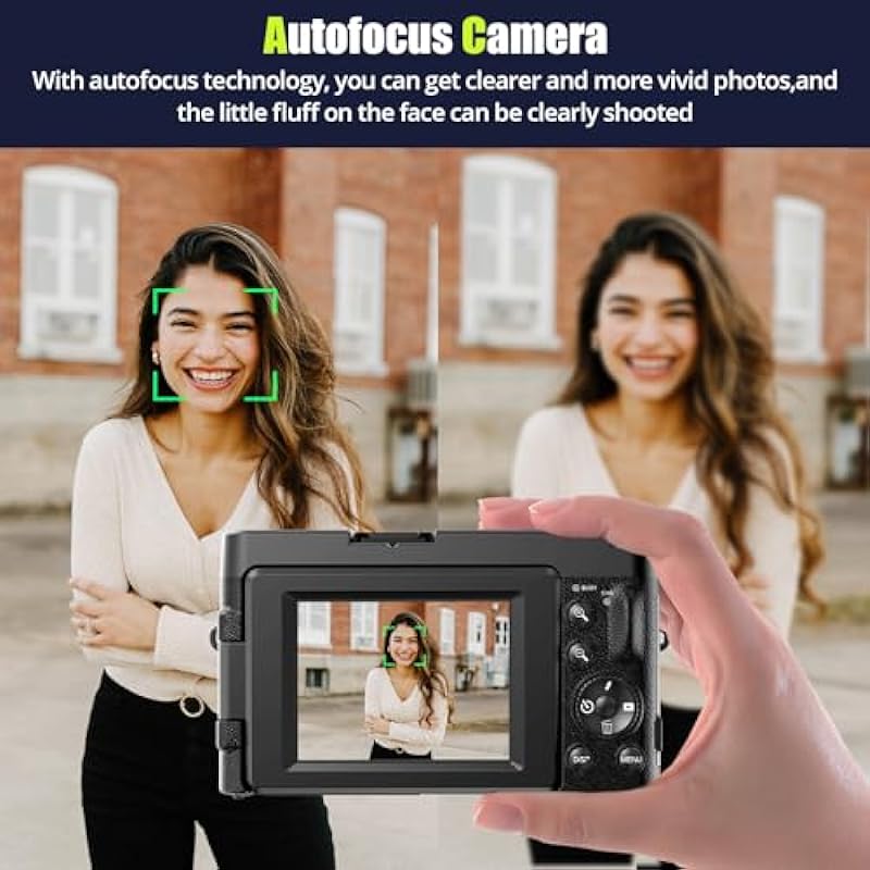 4K Digital Camera for Photography Autofocus 48MP Vlogging Camera with Flash 3” 180°Flip Screen,16X Digital Zoom Anti-Shake Video Camera for YouTube,Compact Camera with 32GB Memory Card, 2 Batteries
