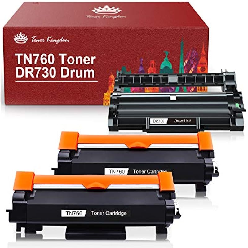 Toner Kingdom Compatible TN760 Toner Cartridge and DR730 Drum for Brother TN760 TN-760 TN730 TN-730 DR730 for Brother HL-l2395dw HL-L2350DW MFC-L2710DW Printer (2 Toners, 1 Drum Unit)