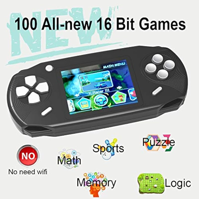 Beijue 16 Bit Handheld Games for Kids Adults 3.0” Large Screen Preloaded 100 HD Classic Retro Video Games no Need WiFi USB Rechargeable Seniors Electronic Game Player Birthday Xmas Present (Black)