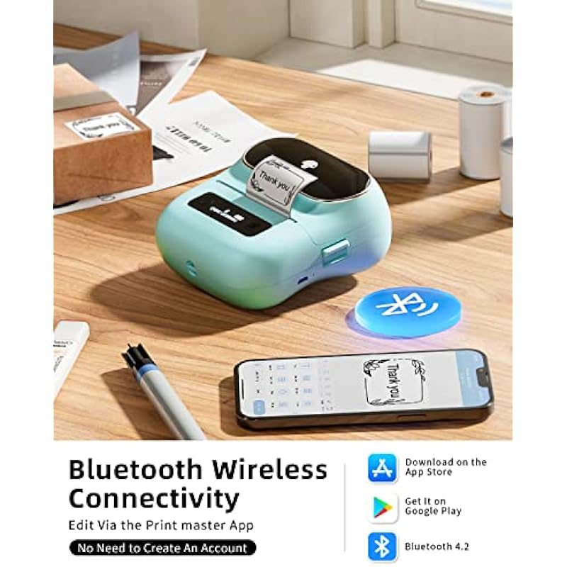 Phomemo Label Makers, M220 Portable Label Maker, Bluetooth Wireless Inkless Label Printer, 3 Inch Barcode Printer, Great for Home, School & Office, Compatible with Phone, PC, with 3 Roll Label