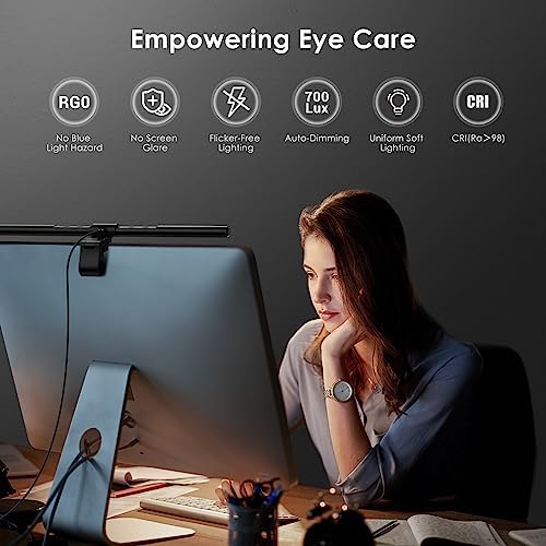Quntis Computer Monitor Lamp, Screen Lamp Monitor Light Bar with Auto-Dimming &Adjustment, e-Reading LED Task Lamp for Eye Caring, Space Saving Home Office Desk Lamp with No Screen Glare, Touch Control