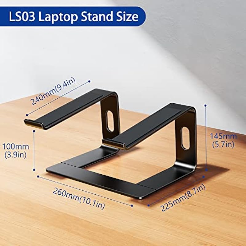 BESIGN LS03 Aluminum Laptop Stand, Ergonomic Detachable Computer Stand, Riser Holder Notebook Stand Compatible with Air, Pro, Dell, HP, Lenovo More 10-15.6″ Laptops (Black)