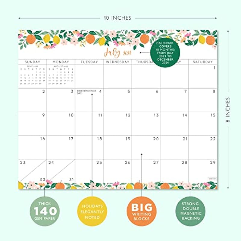 S&O Fruity 2024 Magnetic Fridge Calendar Runs from Now to December 2024 – Tear-Off Refrigerator Calendar to Track Events & Appointments – Magnetic Calendar for Fridge for Easy Planning – 8″x10″ in.