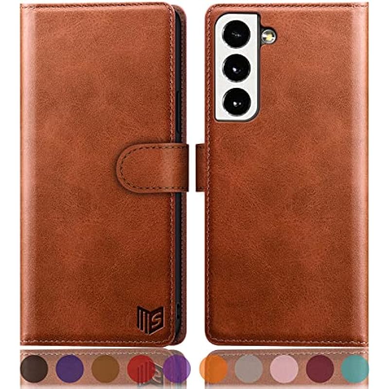 SUANPOT for Samsung Galaxy S22 Leather Wallet case with RFID Credit Card Holder Flip Folio Book Magnetic PU Phone case Cover for Man Women for Samsung S22 case Wallet Light Brown