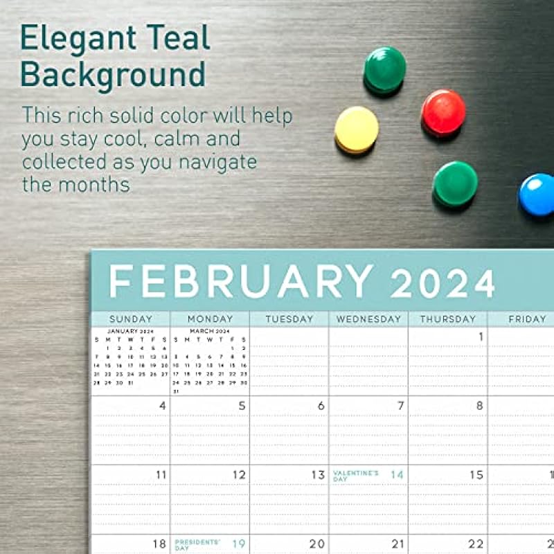 S&O Teal 2024 Magnetic Fridge Calendar Runs from Now to December 2024 – Tear-Off Refrigerator Calendar to Track Events & Appointments – Magnetic Calendar for Fridge for Easy Planning – 8″x10″ in.