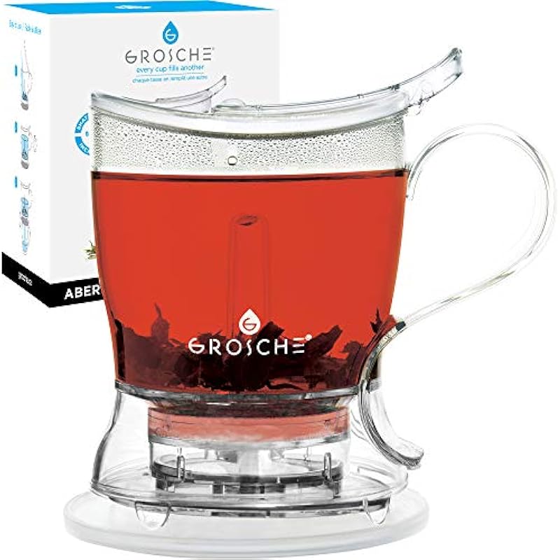 GROSCHE Aberdeen Perfect Tea Maker Set with Coaster, Tea Steeper, Teapot, Tea Infuser, 17.7 oz. 525 ml, Easy Clean Steeper, BPA-Free, NO Drips!