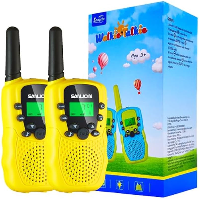 Toys for 3-8 Year Old Boys, Long Range Walkie Talkies for Kids Toys Gift 2 Way Radios 22 Channels with Backlit LCD Flashlight for Outside Adventures, Camping, Hiking(Yellow)