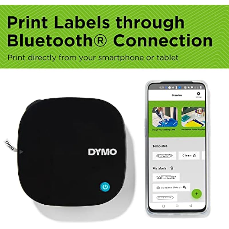 DYMO LetraTag 200B Bluetooth Label Maker, Compact Label Printer, Connects Through Bluetooth Wireless Technology to iOS and Android, Includes 3 Assorted Label Tapes