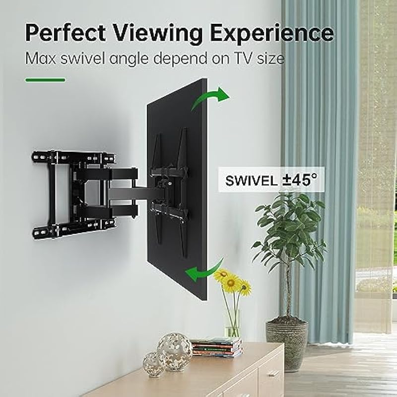 USX MOUNT TV Wall Mounts Fit 16″ 18″ or 24″ Studs for 42″-80″ TVS Holds up to 110lbs, Full Motion TV Wall Mounts Tilt Swivel Extension TV Mounts with Dual Articulating Arms, Max VESA 600x400mm