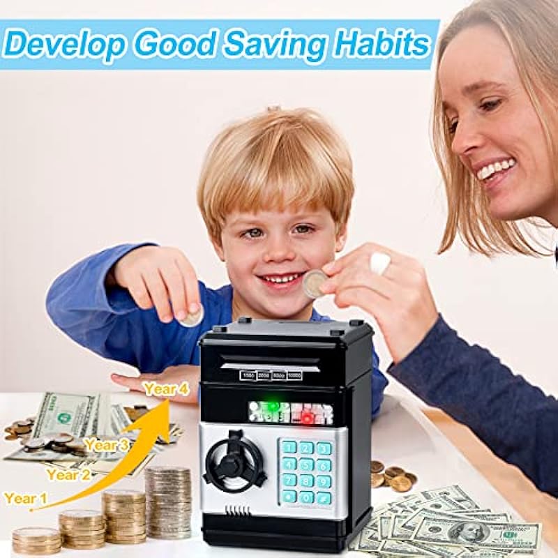Refasy Kids Toys for Boys Girls Age 3-5,Electronic Piggy Banks for Kids Money Savings Box Toys Mini ATM Coin Bank for Children Best Birthday Xmas Gifts Cash Coin Can for Kid 8-12 Year Old Black