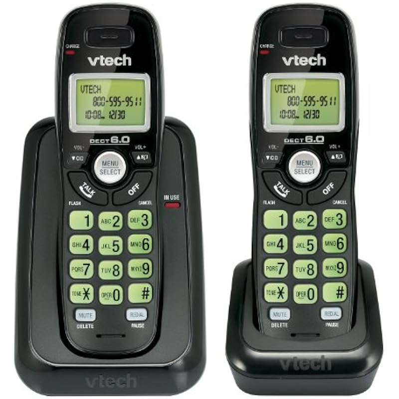 Vtech Dect 6.0 2-Handset Cordless Phone System with Caller ID, Backlit Keypad and Screen(CS6114-21), Black