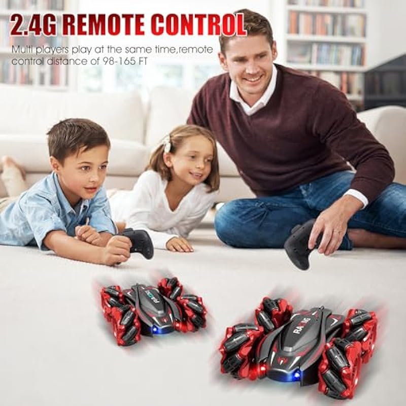 Yeauhwov Remote Control Cars for Kids, All Directional Double Sided 360° Rotating 4WD RC Cars with Universal Wheels, Racing RC Stunt Cars Toy Christmas Birthday Gifts for Boys Girls Aged 6-12 (Red)