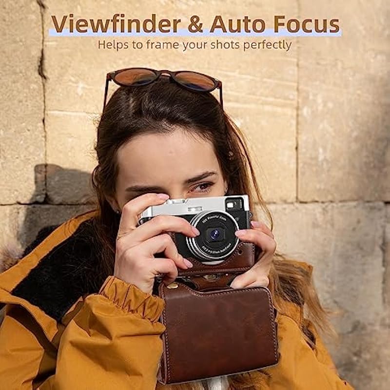 4K Digital Camera with Camera Case, 48MP YouTube Vlogging Camera Photography and Video Camera with Viewfinder Flash, 16X Zoom Autofocus Compact Point and Shoot Camera with 32GB Card & 2 Batteries