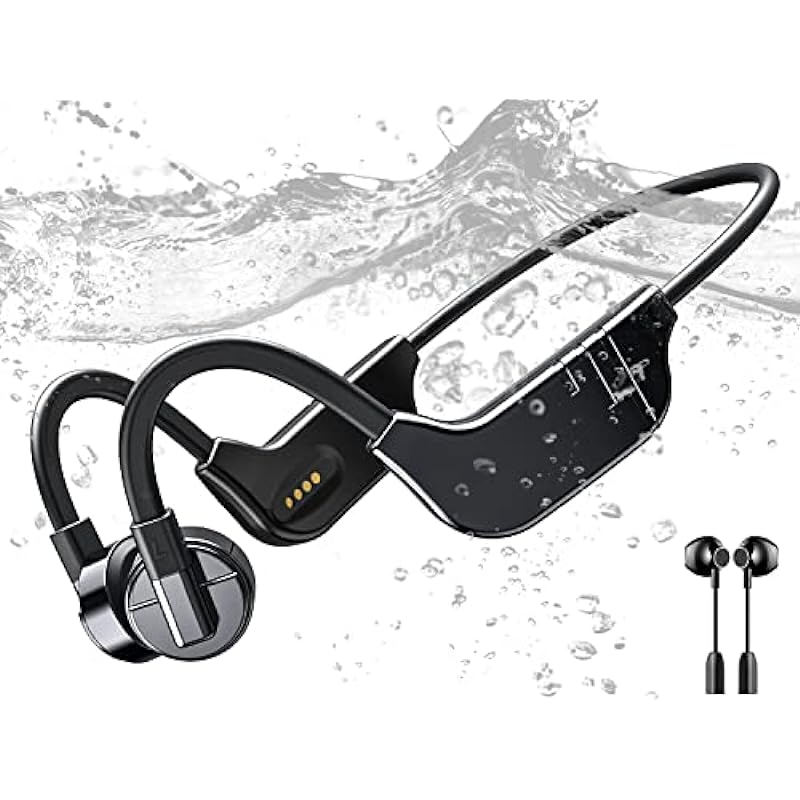 Bone Conduction Headphones, Waterproof Swimming Headphones, Open-Ear Bluetooth 5.3 Sports Headphones, 2-in-1 Wireless Earbuds for Running Workouts Hiking Cycling, Built-in 32G Memory MP3 Player