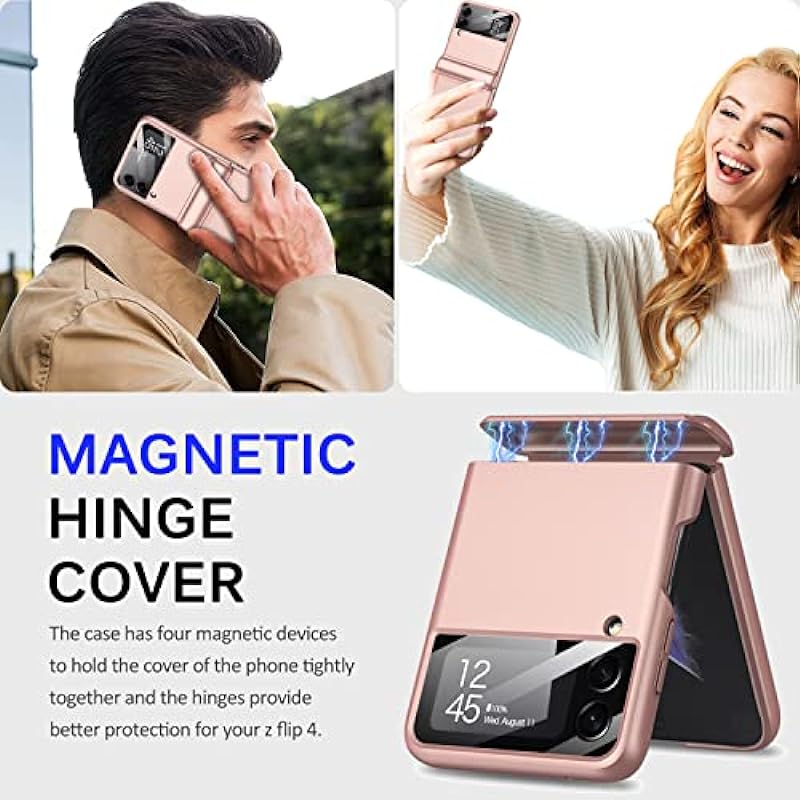 Miimall Compatible with Galaxy Z Flip 4 Case Hinge Protection, Ultra-Thin Hard PC Magnetic Hinge All-Inclusive Anti-Drop Camera Lens Protector Case for Samsung Galaxy Z Flip 4 5G 2022 (Pink)
