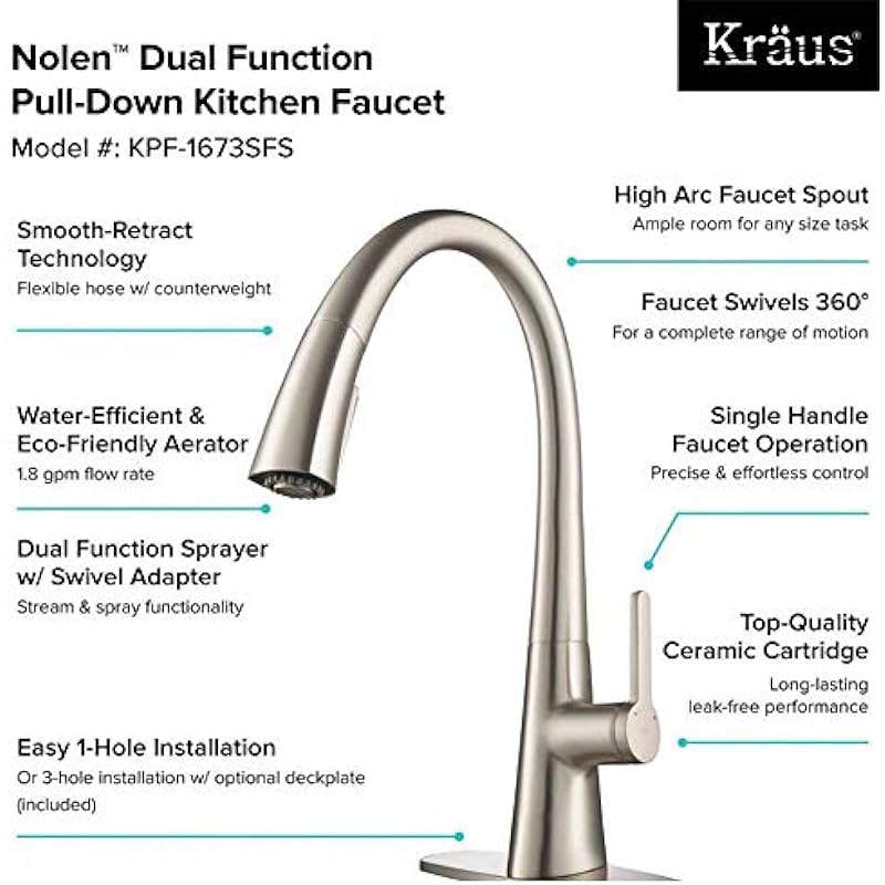 Kraus KPF-1673SFS Nolen Kitchen Faucet, Spot Free Stainless Steel