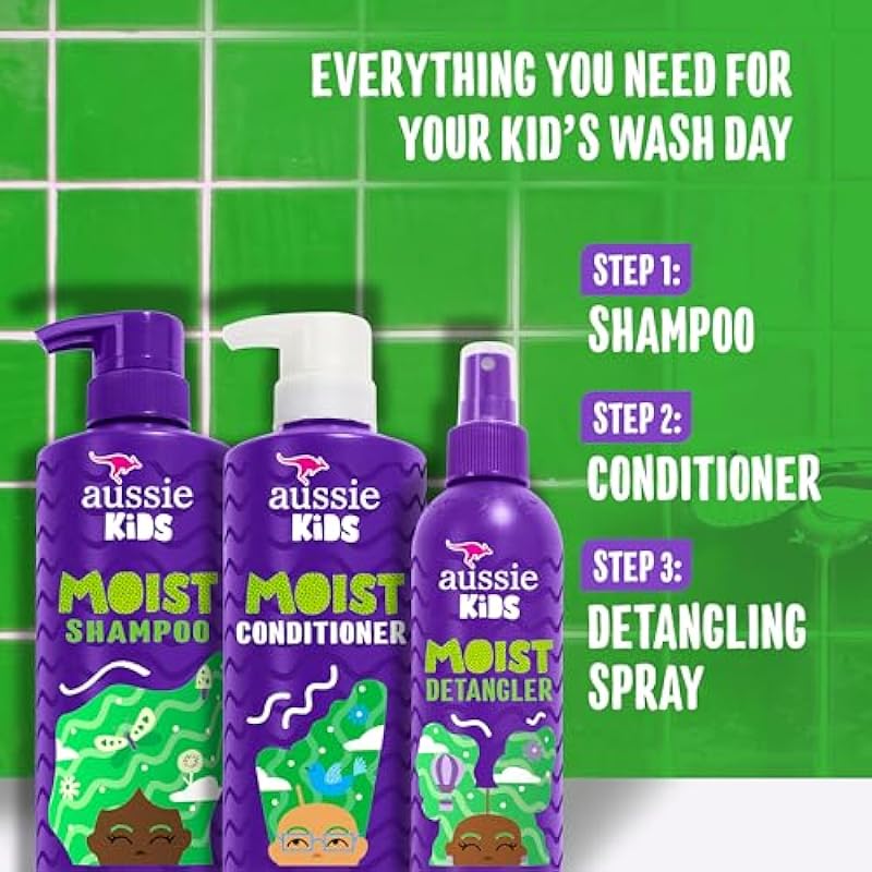 Aussie Kids Sulfate Free Shampoo, Conditioner, and Detangler Bundle, Paraben Free (1,186 mL Total)