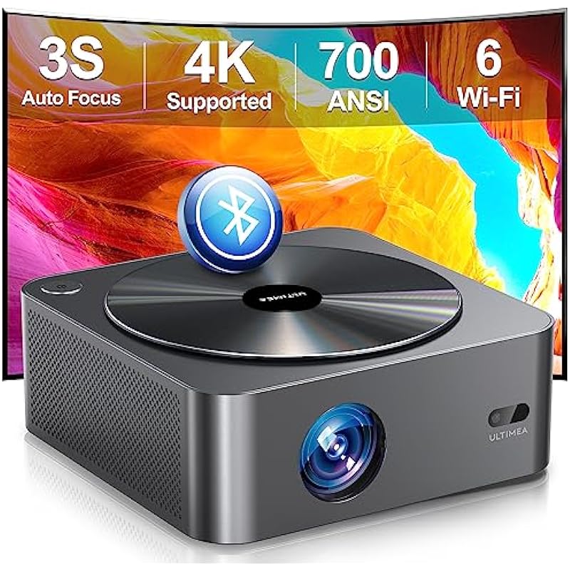 [4K Projector & HDR 10] Ultimea Auto Focus Smart Projector, Native 1080P 700 ANSI, Projector with WiFi 6 and Bluetooth 5.2, Home Theater Outdoor Projector with 6D Auto Keystone for Phone/PC/TV Stick