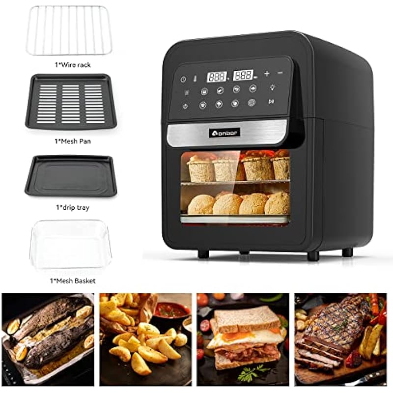 Air Fryer 6.4QT 1400W 8-in-1 Electric Air Fryer Oven Roast Toaster Oven and Dehydrator with 8 Touch Screen Presets Rapid Hot Air Technology 1400W Fast Family-Style Healthy Cooking Low Oil Low Fat