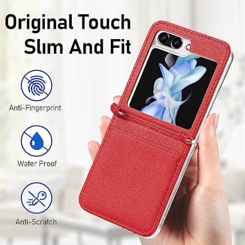 Z Flip 5 2023 5G Case Compatible with Samsung Galaxy Z Flip 5 5g Credit Cards Z Flip5 Cases ZFlip5 Covers Shell Skins (Red)