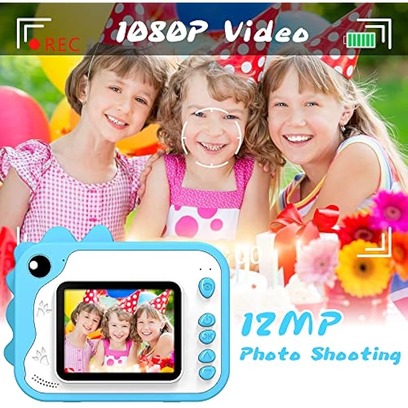 USHINING Kids Camera Instant Print 12MP Digital Print Camera for Kids Aged 3-12 Ink Free Printing 1080P Video Camera for Kids with 32GB SD Card,Color Pens,Print Papers (Blue)