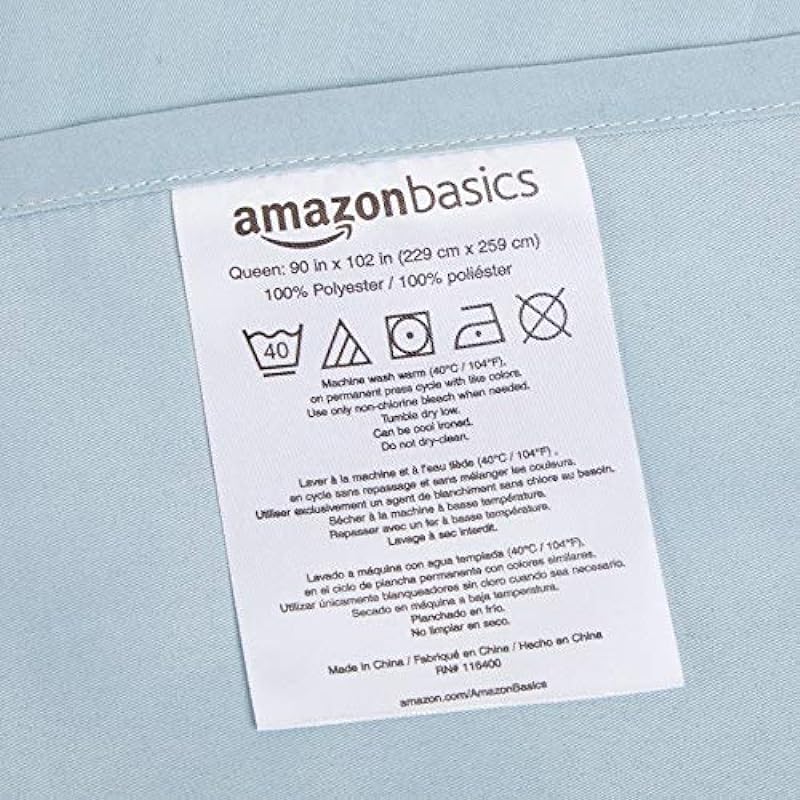 Amazon Basics Deluxe Striped Microfiber Bed Sheet Set – Queen, Spa Blue