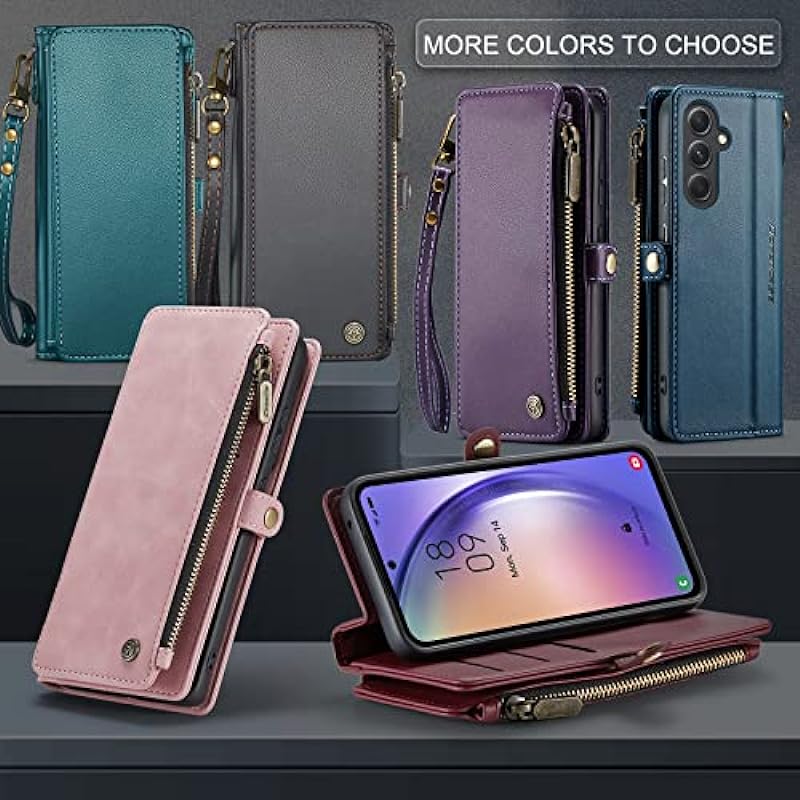Defencase for Galaxy A54 5G Case, RFID Blocking Samsung A54 5G Case Wallet for Women Men, Durable PU Leather Magnetic Flip Strap Zipper Card Holder Wallet Phone Case for Samsung Galaxy A54 5G, Blue