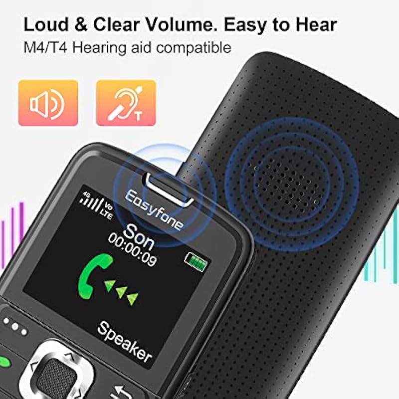 Easyfone Prime-A6 4G Unlocked Big Button Mobile Phone for Seniors, Easy-to-Use SIM-Free Clear Sound Cell Phone for Elderly with SOS Button and Charging Dock