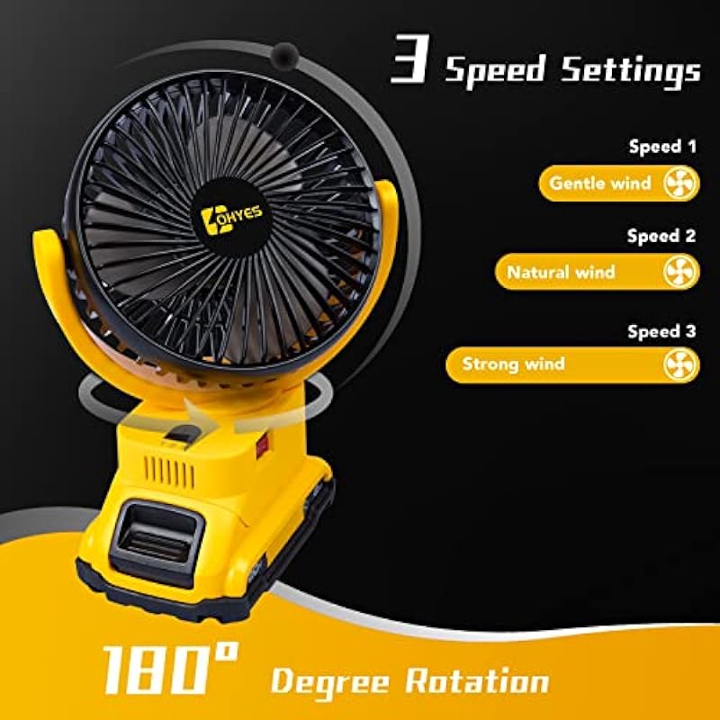 ohyes Cordless Jobsite Fan For DeWALT 18V 20V Max 60V Flex Battery Brushless Motor With USB A+C Fast Charging For Camping Workshop and Construction Site(Battery not included)