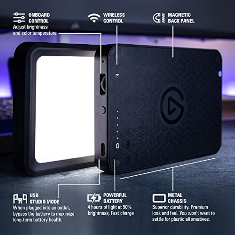Elgato Key Light Mini – Portable LED Panel for Streaming, Video Conferencing, Gaming, 800 Lumens, Rechargeable Battery, TikTok, Instagram, YouTube, Zoom, Microsoft Teams, PC/Mac/iPhone/Android