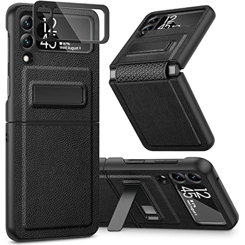 Caka Case Compatible for Galaxy Z Flip 3 Case with Kickstand Camera Protector Hinge Protection Wireless Charging Compatible for Men Case for Samsung Galaxy Z Flip 3 5G 2021(Black)