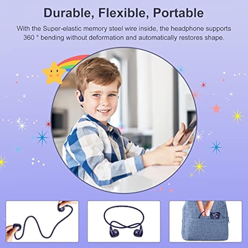 Friencity Kids Wireless Headphones, Latest Bluetooth 5.3 Open Ear Air Conduction Headphones, Ultra-Light, Durable and Safer for Children, Kids Bluetooth Headphones for iPad, Tablet, Kindle or Computer