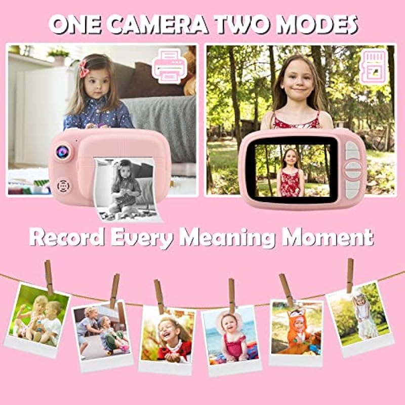 Kids Instant Camera, Mijiaowatch 12MP/1080P Video Kids Digital Instant Camera 3.5 Inch Zero Ink Print Cameras for Kids with 32GB Card, Photo Print Camera Kids Girls Toys Gift for Boys Age 3-14 (Pink)