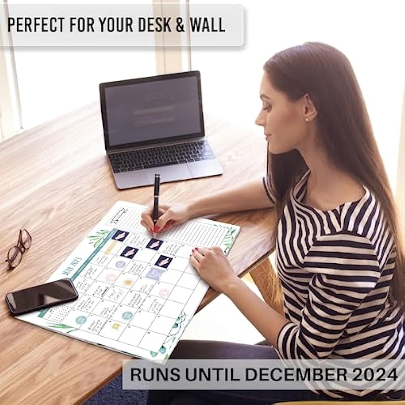 Aesthetic 2024 Greenery Desk Calendar – Runs From June 2023 Until December 24 – School Year Desktop/Wall Calendar 17″x11″ for Easy Organizing
